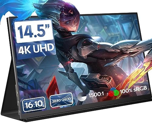 ZSCMALLS 14.5'' 4K 60Hz Portable Gaming Monitor for Laptop, 3840P×2400P IPS Screen with HDR, 1500:1 FreeSync, Ultra Slim & Eye Care,Travel Monitor External Screen for Laptop, PC, PS5, Mac, Xbox
