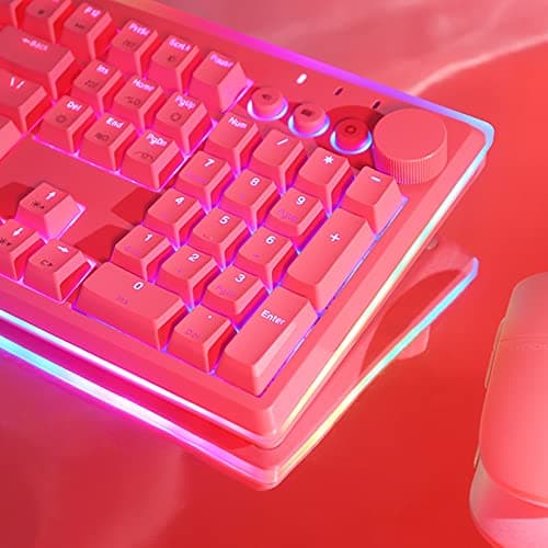 i-rocks K71M RGB Mechanical Gaming Keyboard with Media Control Knob, Switches (Brown), 107 Keys w/Full NKRO, PBT Keycaps, Multimedia Hotkeys, Detachable USB-C Cable and Onboard Storage, Pink 5