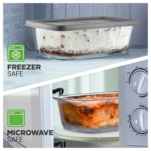 NutriChef 4 Piece Glass Loaf Pan Set with Lids - Stackable 1.9 QT/62oz Glass Bread Baking Dishes - 2 Food Storage Containers + 2 Airtight Lids, Oven & Microwave Safe, Dishwasher Safe - Clear 5