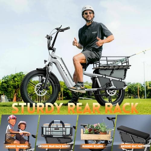 TST Electric Carrier Bike for Adult,1500W Peak Motor Cargo Ebike,60Miles 28MPH 20" Fat Tire Electric Dirt Bike,48V15Ah Removable Battery Electric Bicycle,Rear Rack with Basket for Commuting &Shopping 6