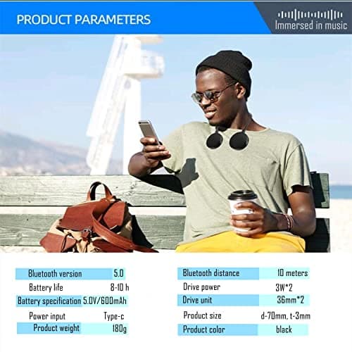 VANPEUSO Neckband Bluetooth Speaker - EBS-906, Bluetooth 5.3, Built-in mic, 10H Playtime, Portable Wireless Wearable Speaker (Black) 6