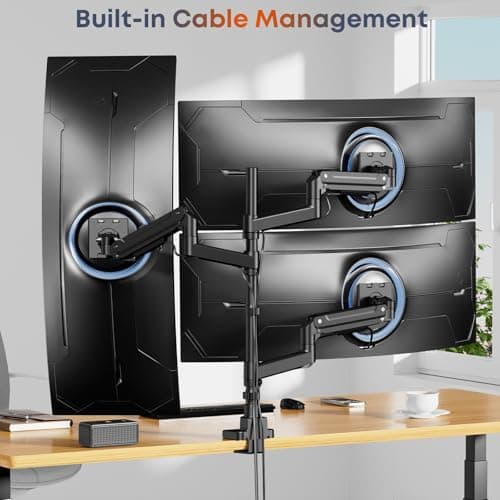 Triple Monitor Mount for up to 49-inch Screens - Heavy Duty Triple Monitor Arm Desk Mount for Ultrawide Monitors, Fully Adjustment, Max Load 20KG per Screen, VESA 75x75 / 100x100 mm, Black 7