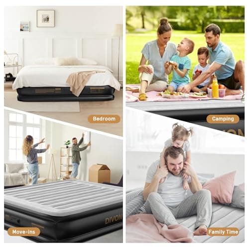 DIVON King Size Air Mattress with Built in Pump Raised,18’’King Air Mattress with Wave Pattern,Blow Up Mattress in 3 Mins,Self Inflatable Mattress for Camping,Floor&Travel,Portable Air Bed for Adults 7