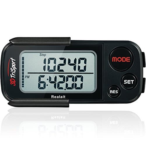 Realalt 3DTriSport 3D Walking Pedometer with Clip & Strap, Accurate Step Counter with 30-Day Memory, Distance in Miles/KM Large Display Perfect for Seniors & Beginners eBook Included - Stealth Black