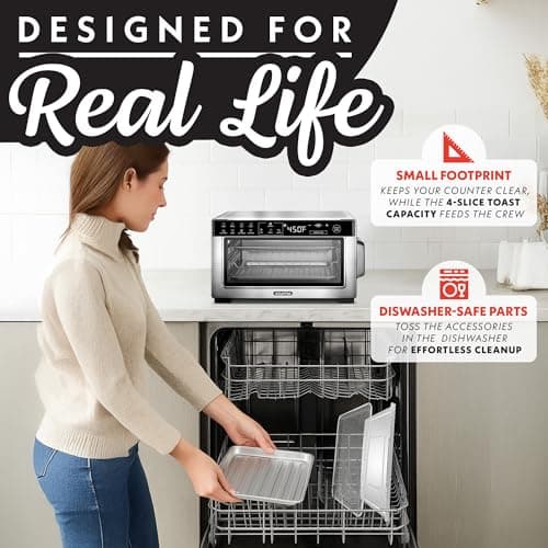 Gourmia Toaster Oven Digital Air Fryer - Convection Mode with 4 Slice Capacity, 3 Rack Positions, 12 Presets, Toast, Bagel, Bake, Roast, Broil, Dehydrate, Popcorn, Fits 9" Pizza, Stainless Steel 6
