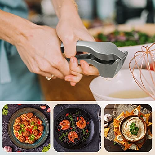 Garlic Press, Garlic Mincer Easy-squeeze Ergonomic Handle, Rust Proof, No Need To Peel, Professional Ginger Press & Garlic Crusher with Handy Cleaning Brush- Dishwasher Safe 6