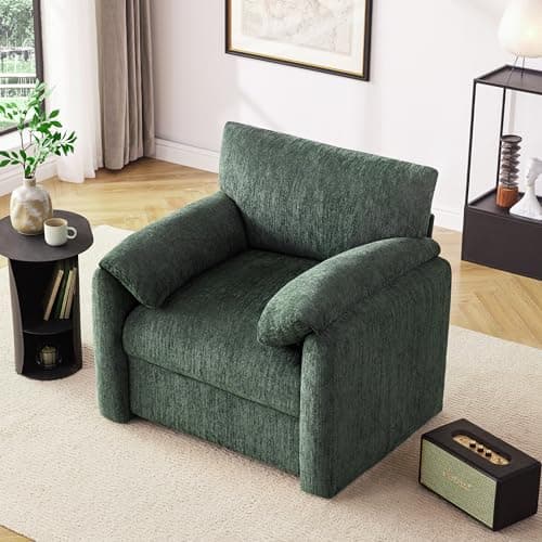 Howjoe Chenille Oversized Armchair, 38.6" Wide Accent Chairs for Living Room & Bedroom Modern Lounge Chair, Upholstered Mid-Century Reading Chair, Comfy Living Room Chair, Single Sofa Chair, Green 7