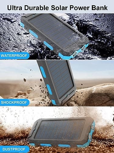 Solar Charger, 38800mAh Solar Power Bank, Waterproof External Backup Battery Power Pack with USB C Input/Output/LED Flashlights Compatible with iPhone, Samsung, iPad, Suitable for Outdoor, Camping 7