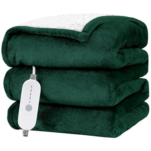 HYLEORY Heated Electric Blanket Twin 62"x84" Soft Fleece & Flannel with 5 Heating Levels & 10 Hours Timer Auto Shutt Off, ETL Certified, Washable,Heated Blanket for Body-Dark Green