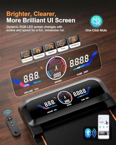 Walking Pad Treadmill with 15% Auto Incline 12-Level, Under Desk Treadmill for Home 450 lbs Capacity, Walking Pad with Incline, RGB UI Screen, Bluetooth Speaker & APP, 3.5HP Quiet Desk Treadmills 5