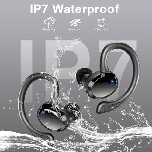 Wireless Earbuds Sport, 2025 Bluetooth 5.4 Headphones Bass Hi-Fi Stereo Over Ear Buds, 56Hrs Noise Cancelling Headset with Earhook, IP7 Waterproof Earphones Workout Running for Laptop Pad Android iOS 7