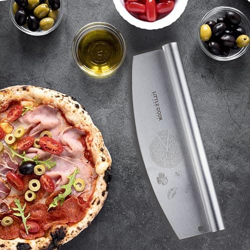 14" Pizza Cutter, Little Cook Ultra Sharp Stainless Steel Pizza Cutter Rocker with Cover, Pizza Knife Slicer for all Types of Quesadillas, Flatbreads, Brownies, Dishwasher Safe 6