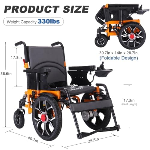 Upgraded 16" Big Front Wheel Electric Wheelchairs, USB Led Light, Dual Brakes, 20” Seat Width All Terrain Motorized Wheelchair, Wheelchairs for Adults 330lb, Backpack, Rear Control Included 5