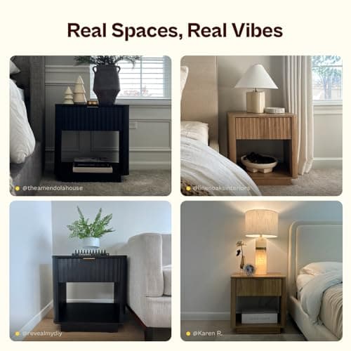 mopio Brooklyn Fluted Nightstand, Modern Farmhouse Nightstand, Small Side, Wood Bedside Table with Drawer, End Table with Storage, Fluted Night Stand, Curved Profile (Black Oak, Single) 3