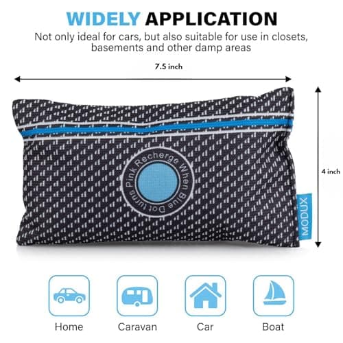Modux Car Dehumidifier 2 x 400 g (1.8 lbs) Reusable Moisture Absorber Desiccant Bag Pillow Rechargeable Silica Gel Closet Basement Garage Storage Safe 6