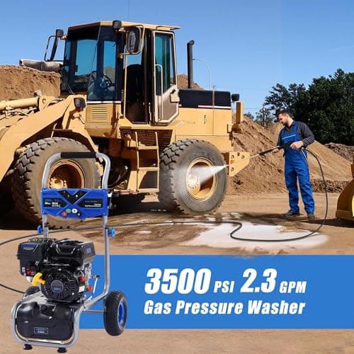3500 PSI Gas Pressure Washer, 209CC Engine, 2.3 GPM, 4 Adjustable Nozzles, 25ft Hose for Cleaning Cars, Patios, Walls, and Gardens (Blue) 6