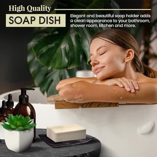 Modern Zen Black Ceramic Soap Dish - 4.9 x 3 Inches Sleek Bathroom Soap Tray - Durable Bar Soap Holder with Soap Saver Ridges, Black Soap Dish for Bathroom, Kitchen, or Shower 6