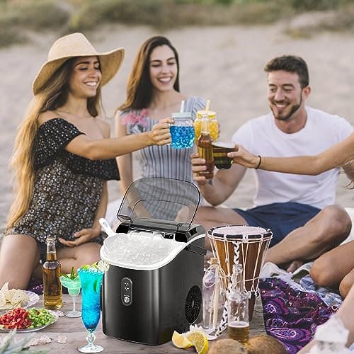 Nugget Countertop Ice Maker with Soft Chewable Pellet Ice, Pebble Portable Ice Machine, 34lbs Per Day, Self-Cleaning, Sonic Ice, One-Click Operation, for Kitchen,Office Stainless Steel Black 7