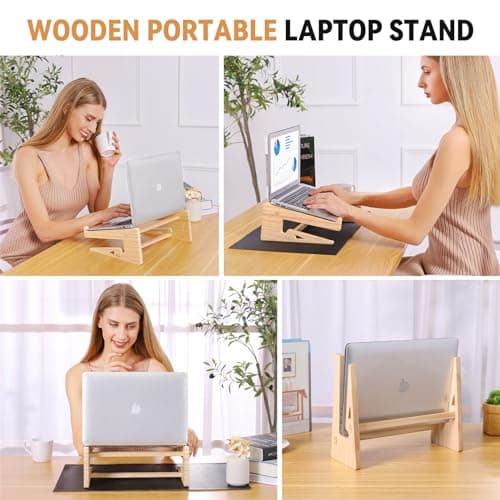 Wood Laptop Stand,Universal Computer Stands for Desk,Vertical Laptop Holder for MacBook Pro, Wooden Laptop Riser for MacBook Air, Dell, HP, Lenovo Compatible with 13.3 to 17.3 Inches All Laptops 4