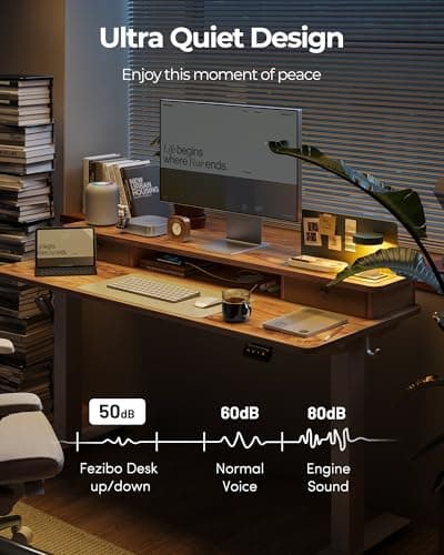 FEZIBO 48'' x 24'' Standing Desk with Double Drawers, Adjustable Desk, Home Office Stand Up Table with 4 Height-Adjustable Feets & 2 Hooks, Light Rustic 9