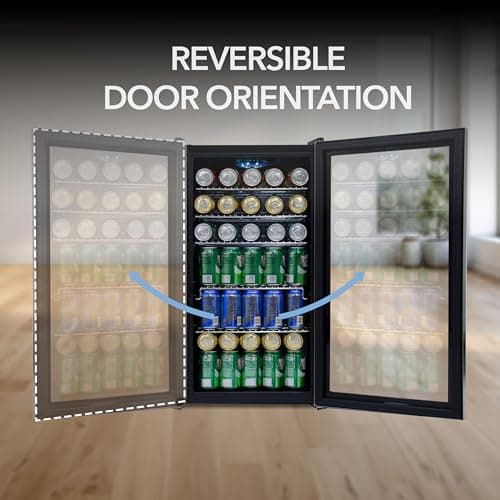 Whynter Beverage Refrigerator with Double-Layer Glass Door, 127-Can 3.1 Cu Ft Freestanding Drink Mini Fridge, BR-130SB, Stainless Steel 8