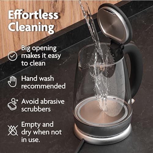 Vianté Electric Glass Tea Kettle. Fast Water Boiler. BPA-FREE. Stainless Steel & Borosilicate Glass. Designed in Italy. 1.7 Liters capacity. 5