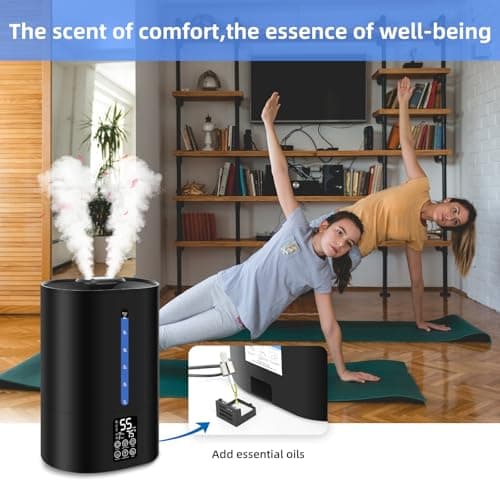 6L Humidifiers for Bedroom Large Room Home, Cool and Warm Humidifier for Plants Mist Top Fill Desk Humidifier Essential Oil Diffuser, Quiet Humidifiers with Adjustable Mist,360°Nozzle-Midnight Black 8