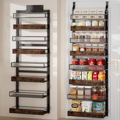 Clothink 8 Tier Over the Door Pantry Organizer 2 IN 1 Hanging or Wall Mounted Spice Rack with Adjustable Basket,Heavy Duty Seasonning Storage Shelf for Kitchen Pantry and Bathroom