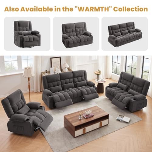 Swivel Recliner Chair for Adults with Vibration Massage and Lumbar Heat, Oversized Ergonomic Rocking Chair for Living Room and Bedroom, Featuring Side Pocket, 2 Cup Holders & USB Charge Port 9