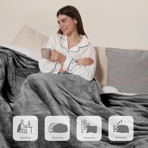 ESTINGO Heated Throw Blanket, Electric Blanket Throw with 5 Heating Levels & 4 Hours Auto Off, Super Soft Flannel Sherpa Fast Heating Blanket with ETL Certified for Bedding, 50"x60", Cool Gray 5