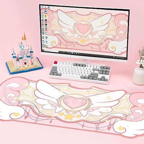 GeekShare Large Gaming Mouse Pad Kawaii Pink Non-Slip Rubber Back Mouse Pad Big Waterproof Desk Mat for Keyboard and Mouse Perfect for Gaming,or Home Office Work - Star Wings（Super Dense Cloth） 7