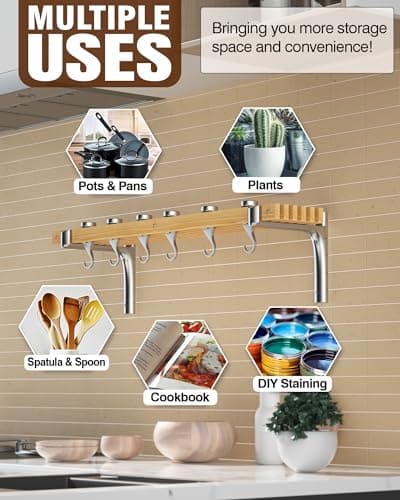 Cooks Standard Wall Mounted Wooden Pot Rack, 36 by 8-Inch 6