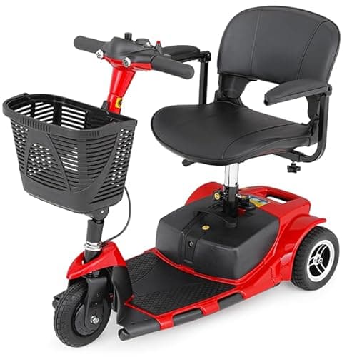 Magshion Folding Mobility Scooter for Adults and Seniors, Foldable Heavy-Duty All-Terrain, 3-Wheel (Red)