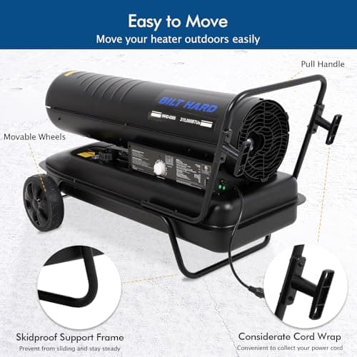 BILT HARD 215,000 BTU Forced Air Kerosene Diesel Heater with Wheels, Portable Torpedo Space Heater with Thermostat Control for Outside, Jobsite, Garage, and Construction Sites, CSA Certified 6