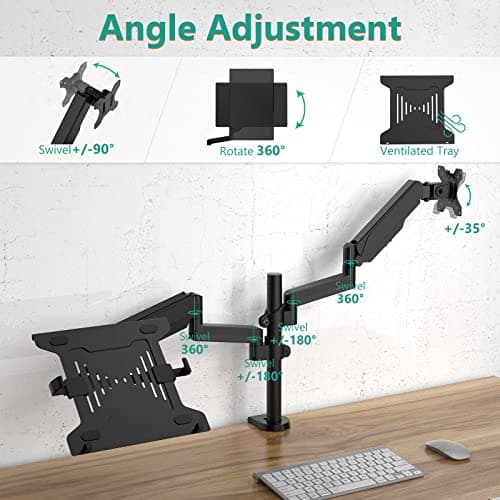 WALI Monitor Laptop Mount Stand, Laptop Gas Spring Arm Mount, Laptops Tray up to 15.6 inch, Monitor up to 32 inch, 17.6lbs (GSDM002LP), Black 5