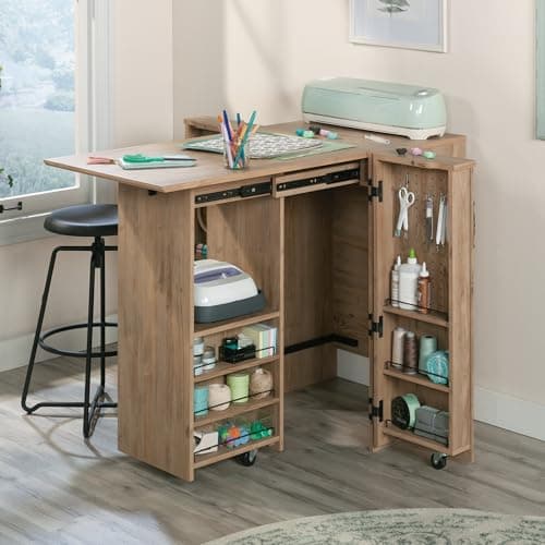 Sauder Craft Works Craft Workstation with Storage, Khaki Pine Finish 6