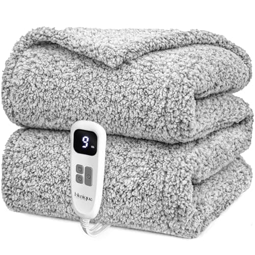blunique Heated Blanket Electric Blanket Throw - Fast Heating Blanket Throw Double Sided Sherpa Ultra Soft Cozy with 6 Heating Levels & 1-4 Hours Auto Off, Mashine Washable, 50 x 60 Inches, Grey