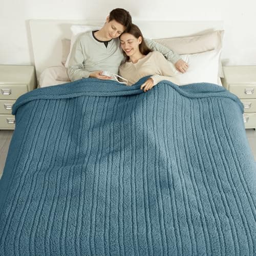 LUZARTA King Size Electric Blanket Single Control - 100"X90" Soft Double Sided Sherpa Heated Blanket with 6 Heating Levels & 10 hrs Timer Settings, Washable & Overheat Protection, Blue