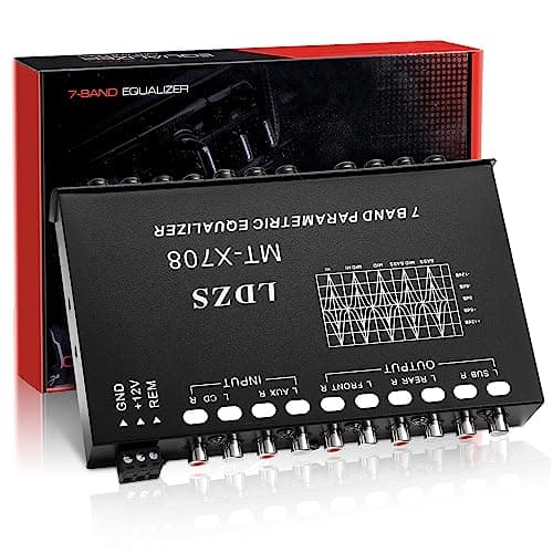 Facmogu 7-Band Car Audio Equalizer, Adjustable 7 Bands EQ Car Amplifier Graphic Equalizer with CD/AUX Input Select Switch, Front/Rear + Sub Output, for Boat RV RTV Motorcycle Car Stereo Tone Control 7