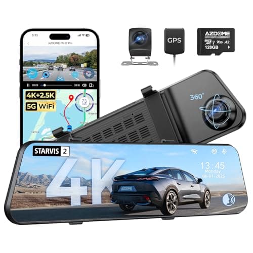 AZDOME PG17 Pro STARVIS 2 Mirror Dash Cam Front and Rear with IMX678, ADAS 12" Rear View Mirror Camera, 4K+ 2.5K Dual HDR Dash Camera for Cars, 5.8GHz WiFi Car Camera with 128GB Card Voice Control GPS