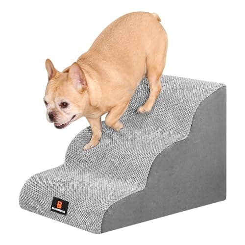 BASINBENBEN Dog Stairs for Small Dogs, Dog Steps for Bed, 3 Step Dog Stairs for Medium Dogs, Pet Stairs for High Beds and Couch, Pet Steps for Bed, Non-Slip Balanced Stable Bed Stairs for Dog, Grey
