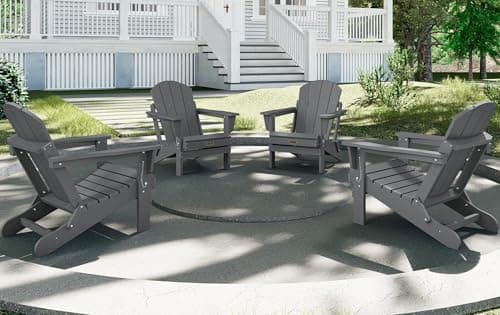 SERWALL Folding Adirondack Chair for Patio Garden Outdoors Fire Pit- (Folding Gray) 9