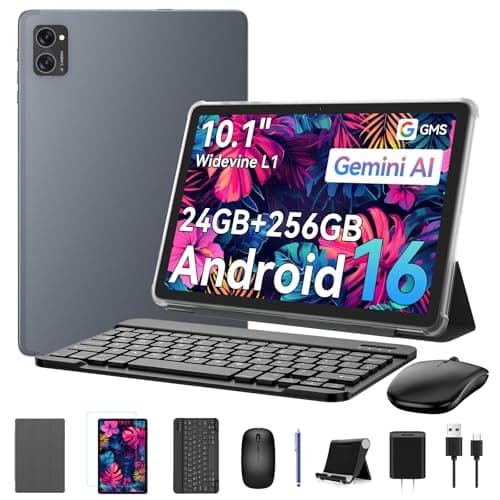 Tablet, 2026 Lastest Android 16 Tablet with Keyboard & Mouse, 10 inch Tablets, 24GB RAM 256GB ROM (2TB Expand), Octa-Core Gaming, 5G WiFi , Widevine L1 FHD, GPS, 2-in-1 Laptop Bundle for Work/School