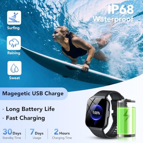Smart Watch for Men Women, 1.96" Smartwatch (Answer/Make Call), IP68 Waterproof Fitness Tracker, 112+ Sport Modes, Heart Rate and Sleep Monitor, Pedometer, Smartwatches for Android iOS,Black 6