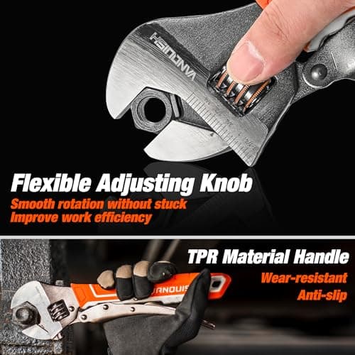 VANQUISH 10'' Locking Adjustable Wrench Extreme Grip, CR-V Steel TPR Handle, Wrench for Auto Repair, General Assembly, Maintenance, Plumbing, 3160 4