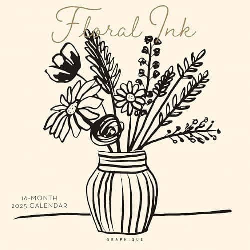 Graphique 2025 Floral Ink Wall Calendar | 12” x 12” | Thick Paper | Home & Office Organizer | Large Monthly Grid | 3 Languages & Marked Holidays | 4 Month Preview Page for 2026