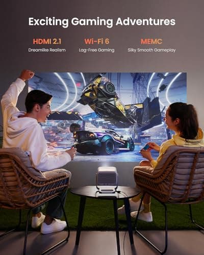 JMGO N1 Portable Projector 1080P FHD, 4K Supported, 150" MALC™ Triple Laser 3D Movie Projector for Home Theater Outdoor, Gimbal Auto Image Correction, 800 Lumens, 2x5W Dynaudio Speakers, Android TV 11 5