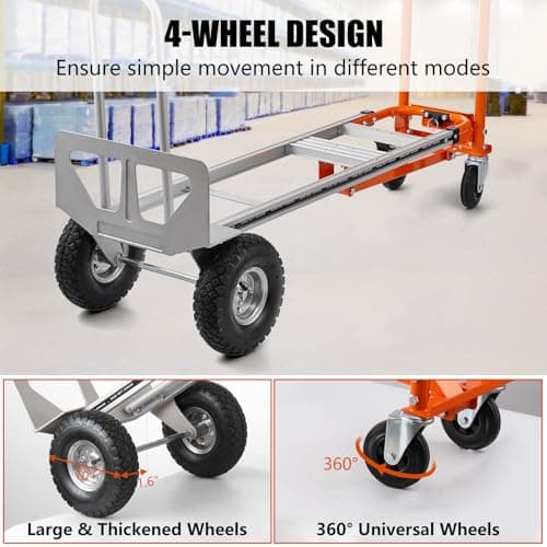 Hitgrand 3in1 Convertible Hand Truck, Aluminum Hand Trucks 880 lb Capacity, Utility Dolly Cart Converts from Hand Truck Dolly to Platform Cart 3 Positions for Transport & Moving with 10" Rubber Wheels 6