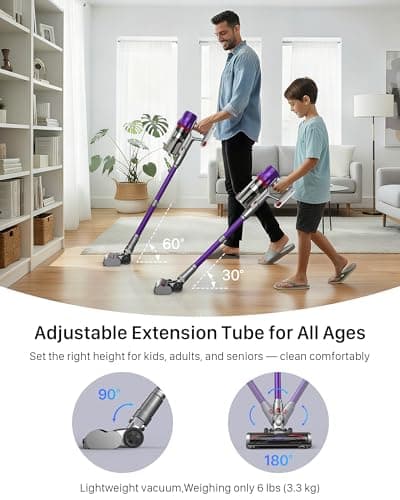 iXlion Cordless Vacuum Cleaner for Home - Powerful Stick Vacuum with HEPA Filter, 55-Min Runtime, LED Light, Anti-Tangle Brush, Detachable Battery,Lightweight Vacuum for Pet Hair,Carpets & Hard Floors 7