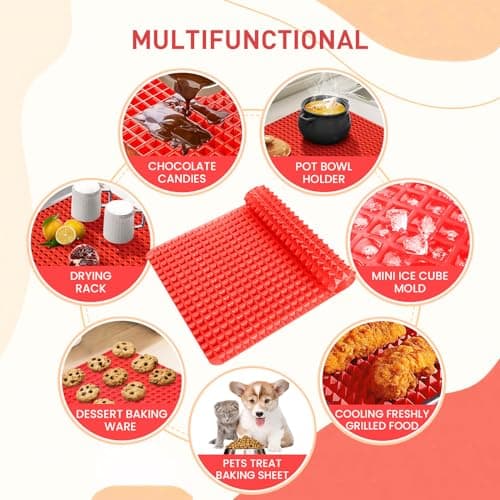 Silicone Baking Mat Sheets for Oven Mats Cooking Pan 16"x11" 6.7"x6.7" 2 Pack Non-Stickfor Oven Grilling BBQ (2 Pack Red 16"x11") 5
